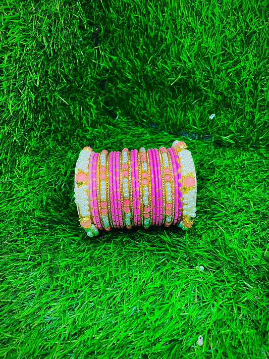 Royal Blue & Gold Pearl Bangle Set – Perfect for Special Occasions